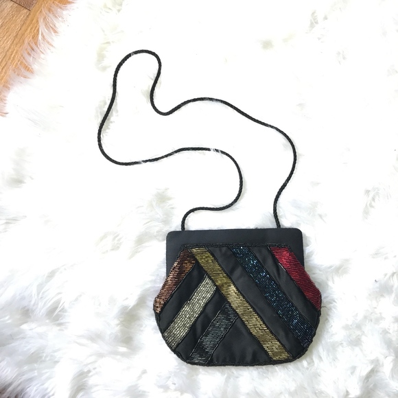 True Vintage La Regale Black Satin Beaded Handbag - Picture 3 of 8